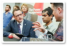 Photo: Left to right: The Honourable Greg Rickford, Minister of State (Science and Technology); Sujoy Hajra, research assistant at Simon Fraser University; and neuroscientist Dr. Ryan D'Arcy, professor at Simon Fraser University.